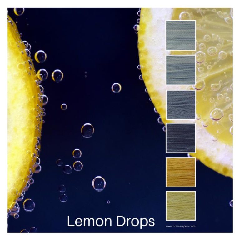 Lemon Drops is a Colour Stack of 6 colours inspired by cut lemons on a blue background