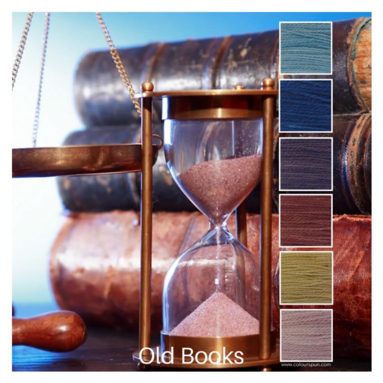 Old Books is a 6 colour ColourStack inspired by a stackof leather bound books and a sand timer