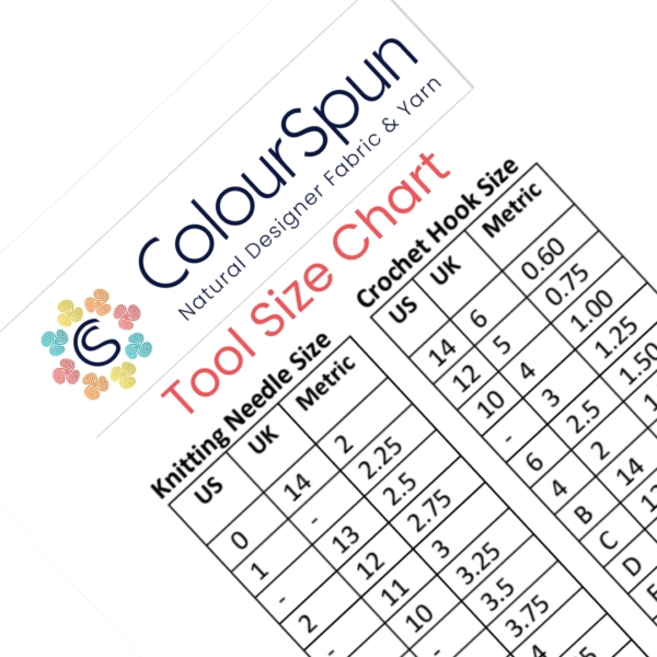 Printable Tool size Chart with US, UK and metric sizes for knitting needles and crochet hooks
